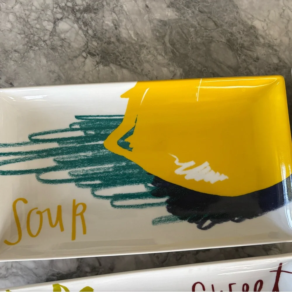 Crate and Barrel 4 Plate Snack or Appetizer Plates Sweet Sour, Spicy, Salty